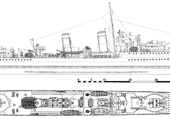 HMCS Restigouche [ex HMS Comet Destroyer] (1941) - drawings, dimensions, pictures